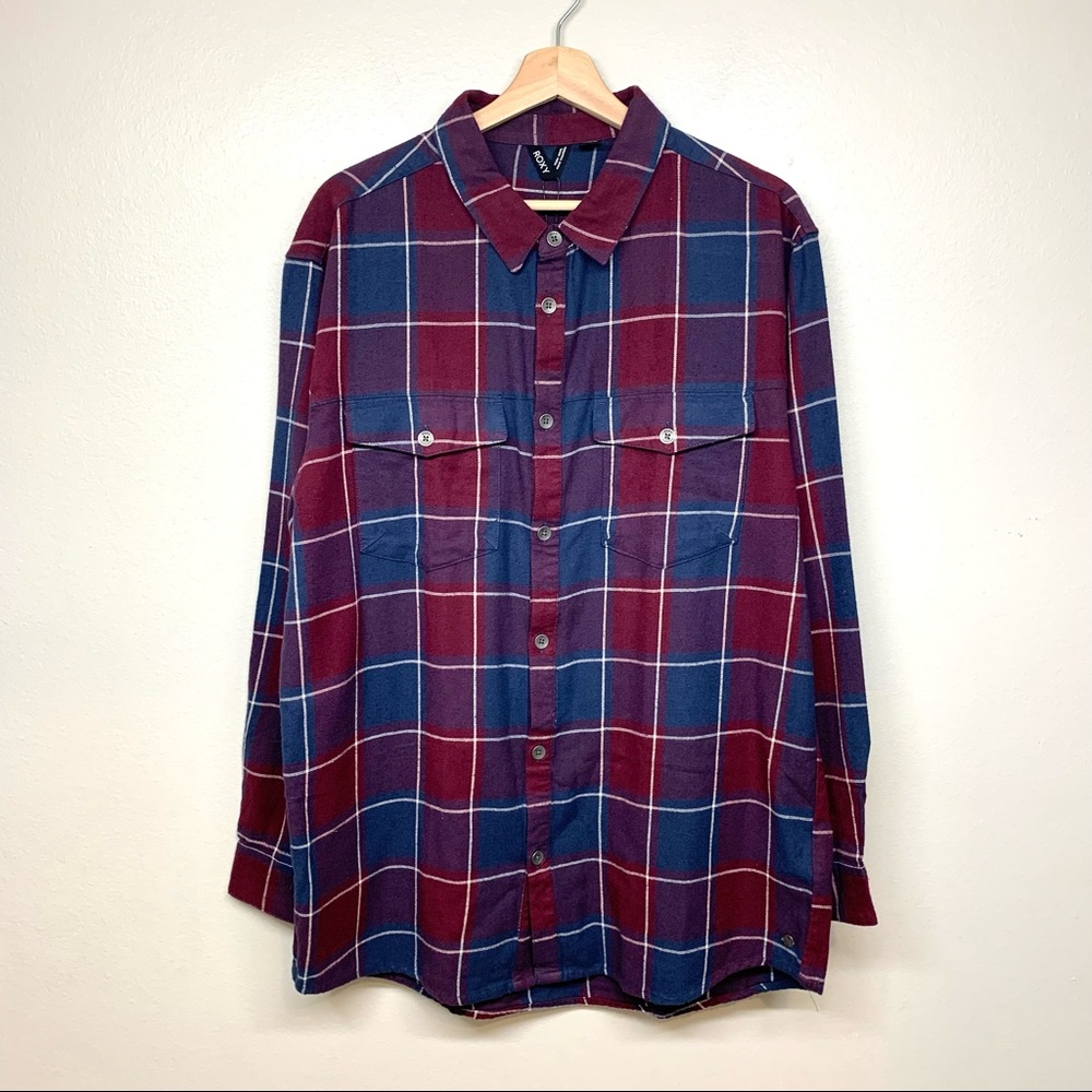 Roxy NWT Flannel Turn It U Bluco Button Down Shirt Size L